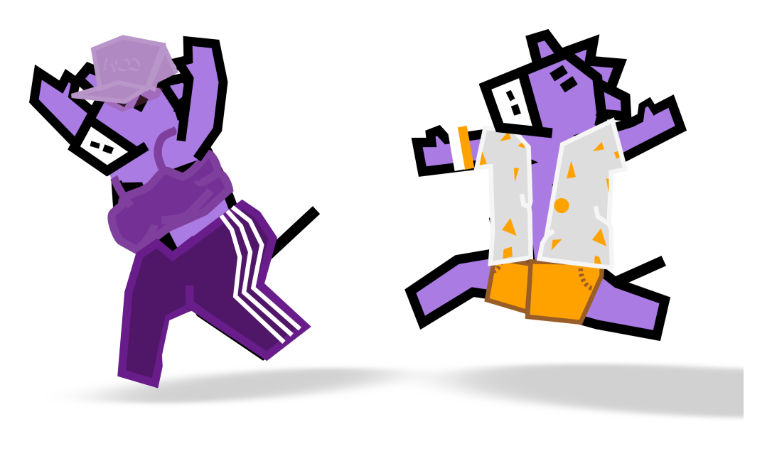 Purple Cow member jumping for joy